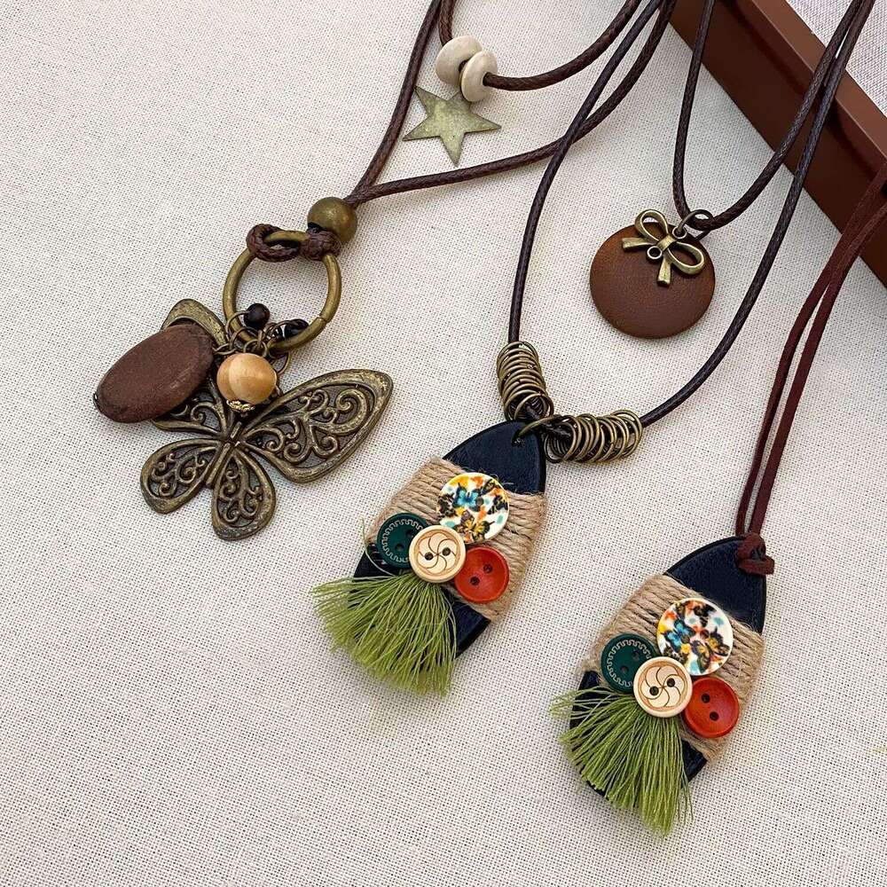 Fashion New Chinese Feather Pendant Necklace for Women Ethnic Style Layered Long Sweater Chain Bohemian Accessories