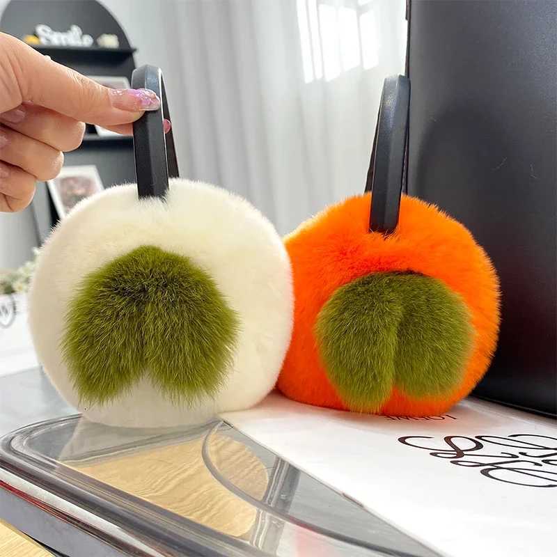 100% Real Rex Rabbit Fur EarMuffs Winter Ear Warmer Women Girls Cute Persimmon Ear Cover XJ250812