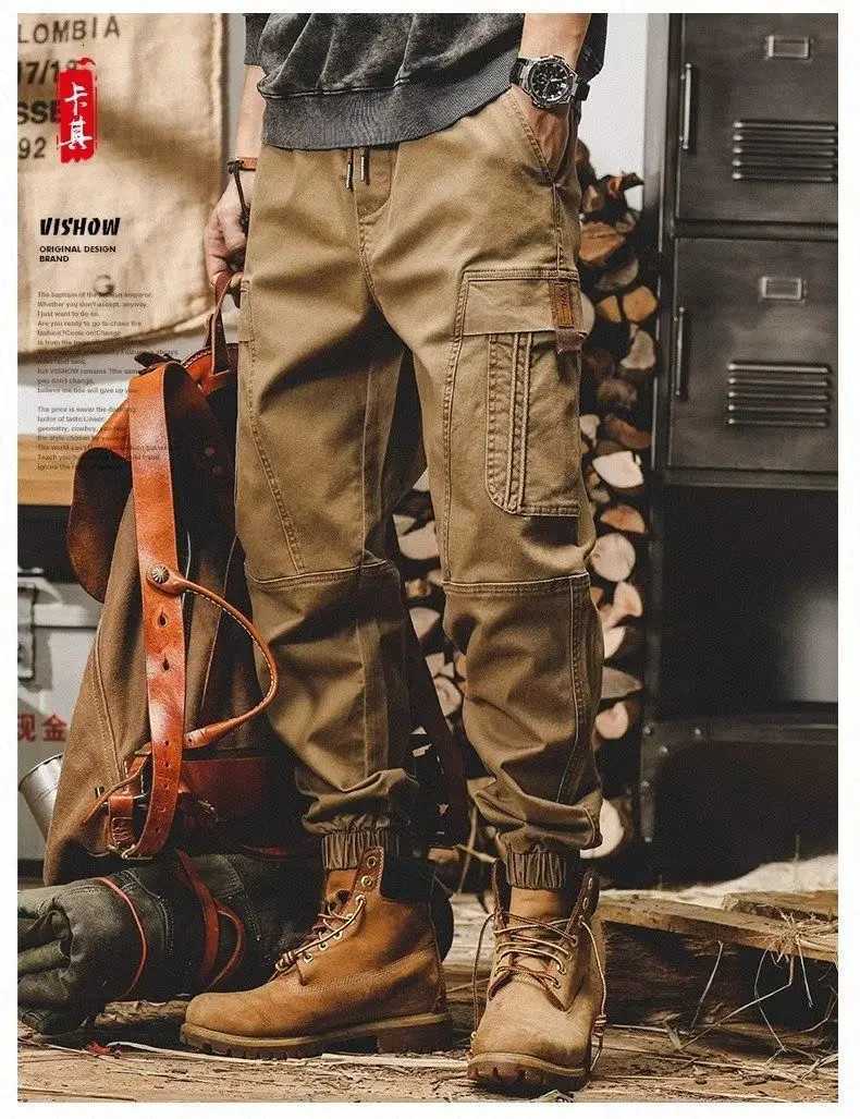 New Classic Vintage Loose Elastic Waist Casual Pants for Men Spring Autumn Workwear Heavy-duty Retro Khaki Cargo Harem Trousers X250812