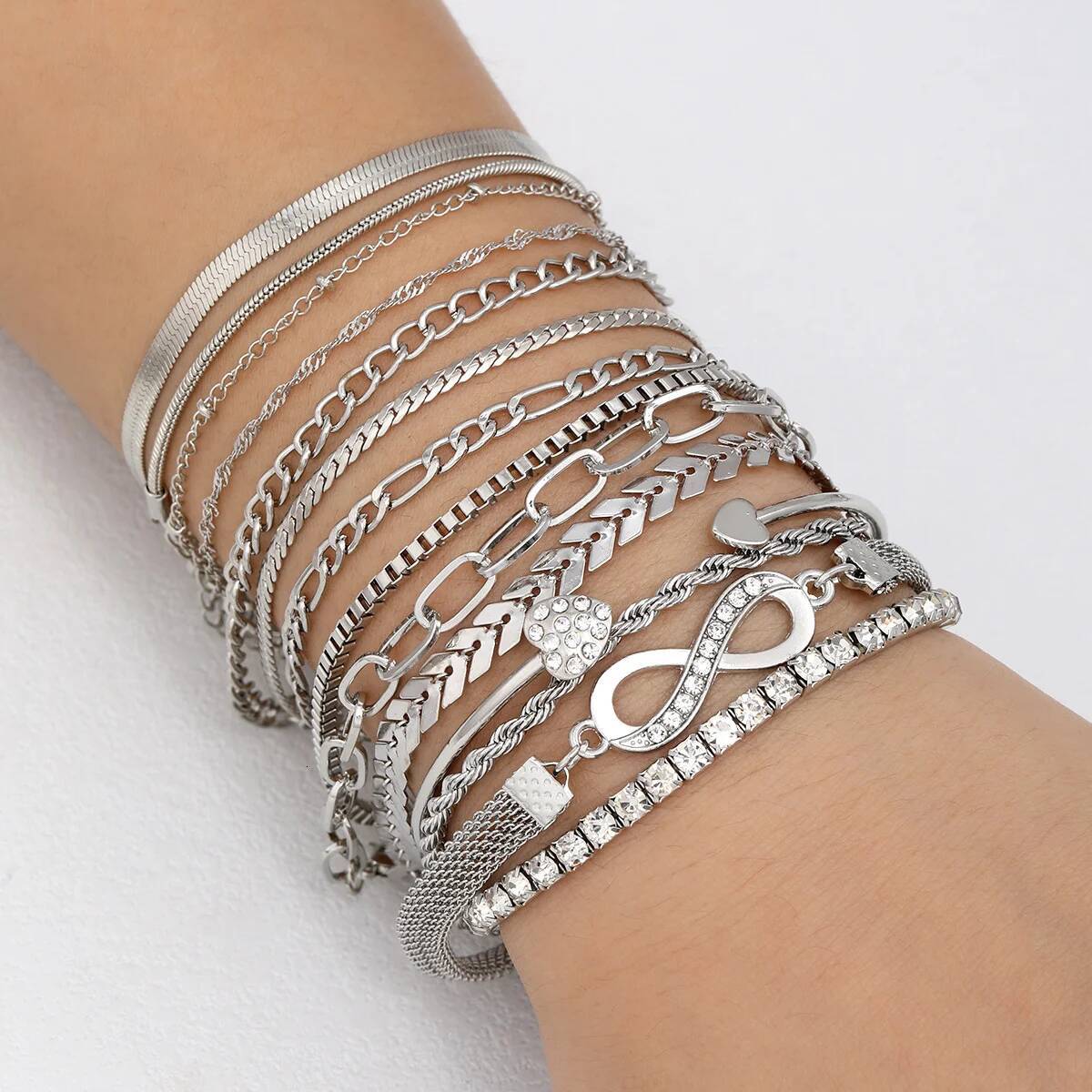 3/5/14 Pcs Punk Simple Metal Twist Bracelet Set For Women Fashion Gold Color Heart Zircon Tone Chain Daily Wear Jewelry Gifts