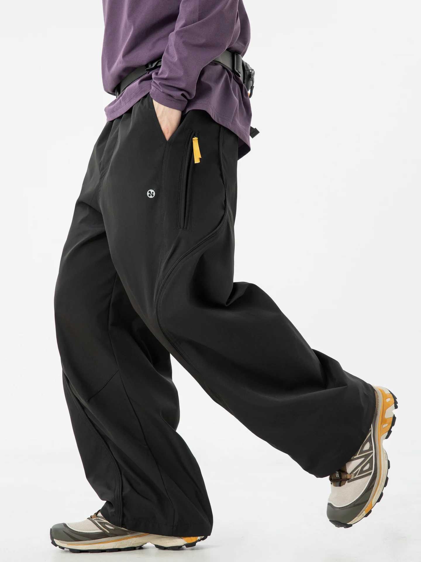 Outdoor Functional Waterproof Casual Pants Men Autumn Straight Loose Split Pants Zipper Clash Color Woven Band Sweatpants W250812