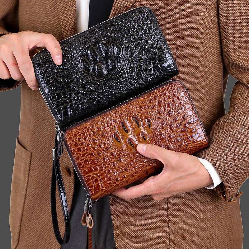 Crocodile patterned leather double zipper design men's handbag wallet clutches bag 2024 clutch bags for man pochette uomo