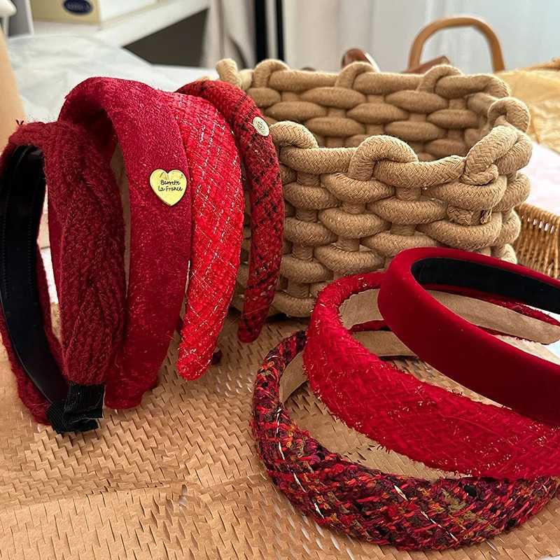 1PC Vintage Red Wens Velvet Hair Band for Girls Wide Side Sponge Hair Hoop Christmas New Year Hair Accessories X250812