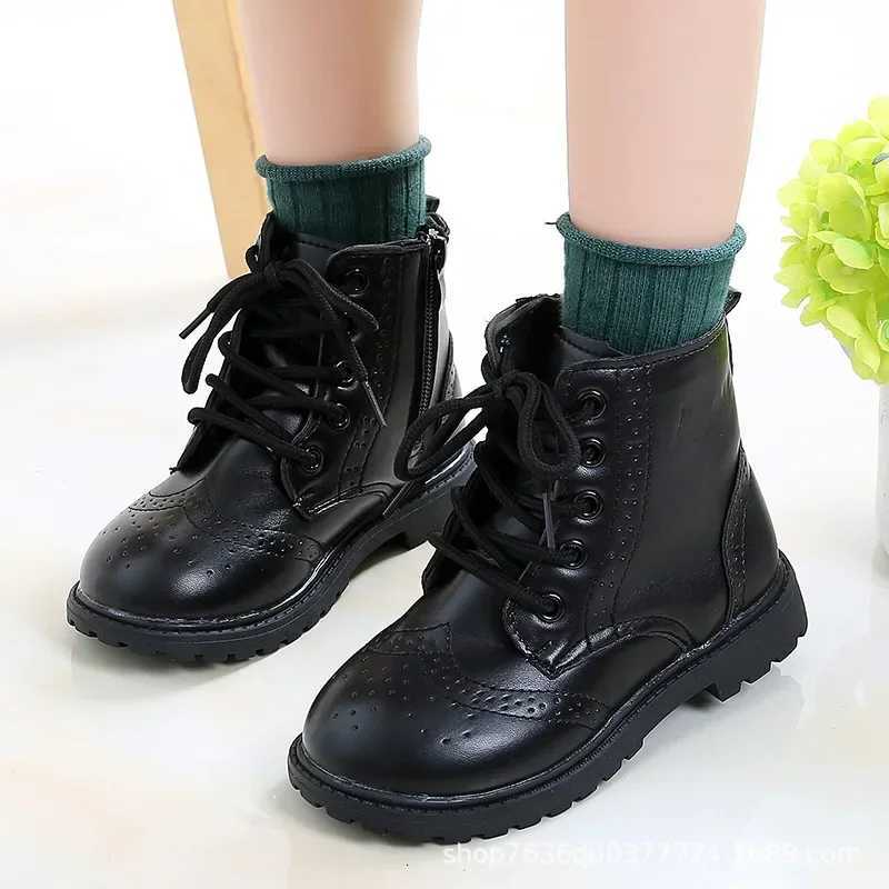 4-10 Years Old Boys Boots Girls Tide Boots Black Leather Classic Kids Ankle Boots Size 21-37 Cross-tied Childrens Tide Boots Soft Autumn NewXJ250812