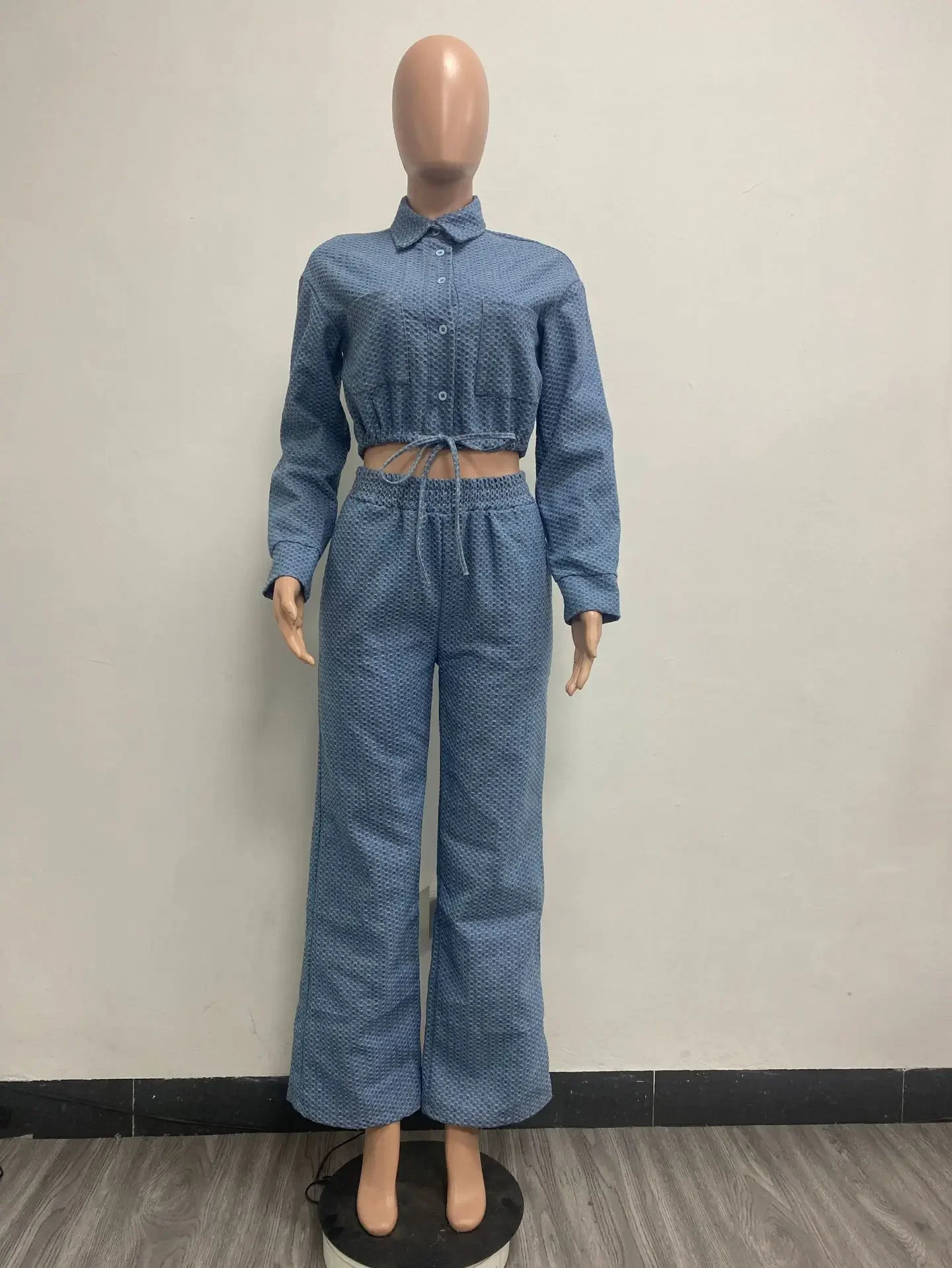 Two Piece Sets Women Denim Jacket Wide Leg Pants Jeans Suits Drawstring Coat Trousers 2025 Y2k Matching Sets Streetwear Outfits 250808