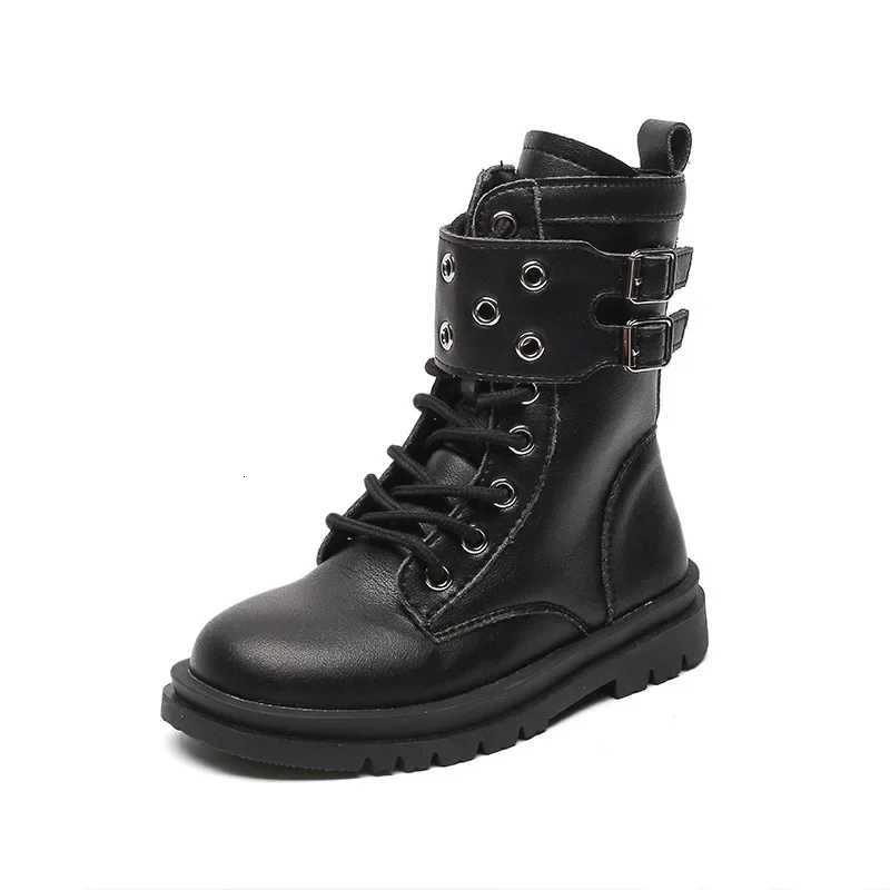 2024 Autumn Winter Girls Boots Fashion Boots Side Zipper with Metal Buckle Fashion Classic Children Rubber Boots Black New XJ250812