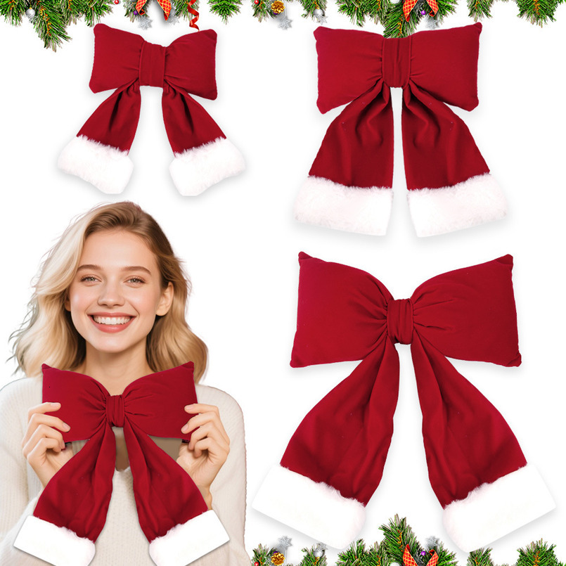 New Veet Handmade Cotton-Filled 3D Bow Christmas Tree Wreath Decoration Accessories Hanging Ornament
