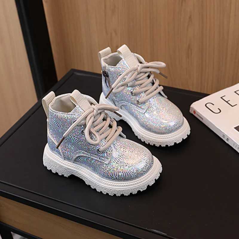 Kids Shoes Boots for Girl Spring Autumn New Toddlers Leather Boots Fashion Glossy Childrens Platform Ankle Boots Side Zipper XJ250812