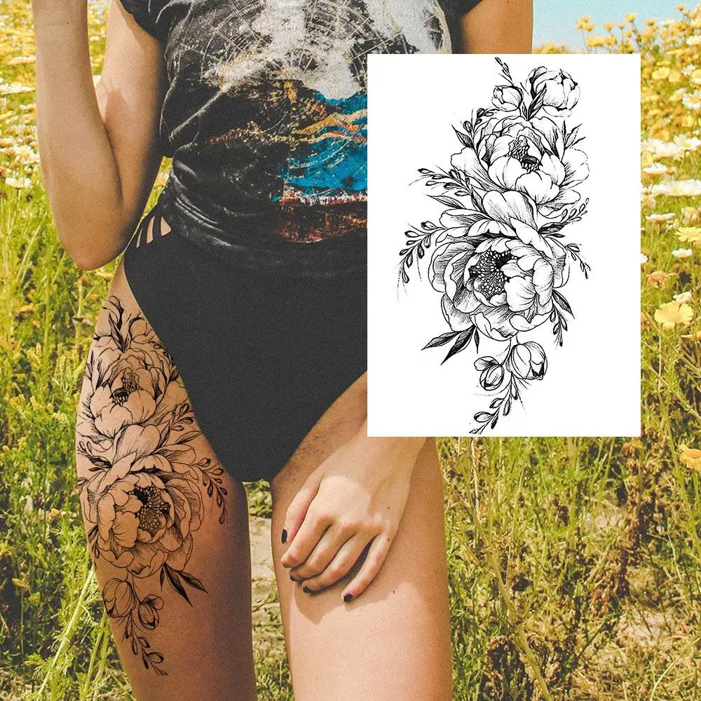 Sexy Flower Temporary Tattoos For Women Body Art Painting Arm Legs Sticker Realistic Black Rose Waterproof 250809