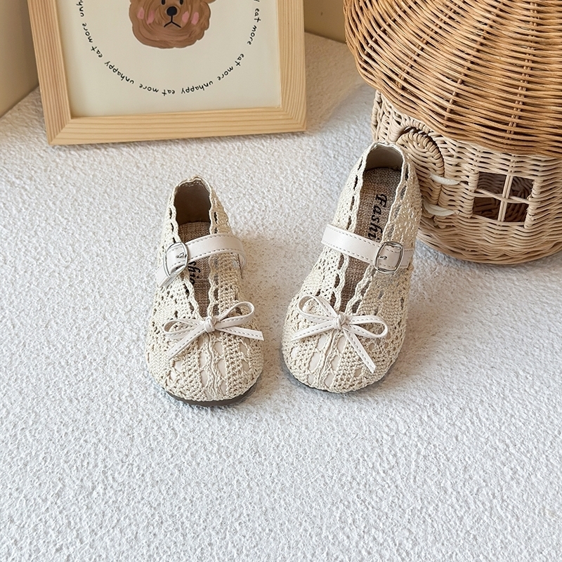 Spring Summer Knitted Lace Fabric Breathable Girls Princess Shoes Nonslip Soft Baby Toddler I05286 w250725