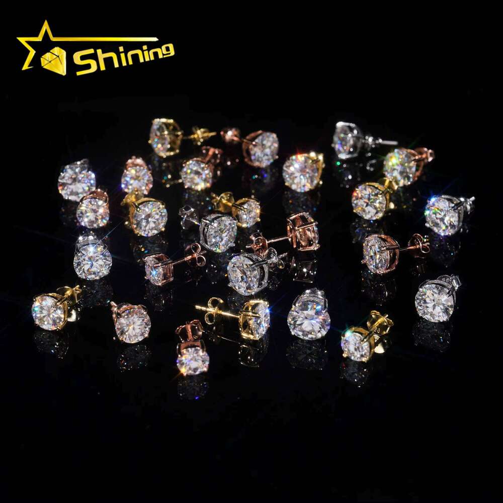 Hot Selling Jewelry Sterling Sier Round Cut 4mm Earrings Small Studs Made with Vvs Miossanite Iced Out