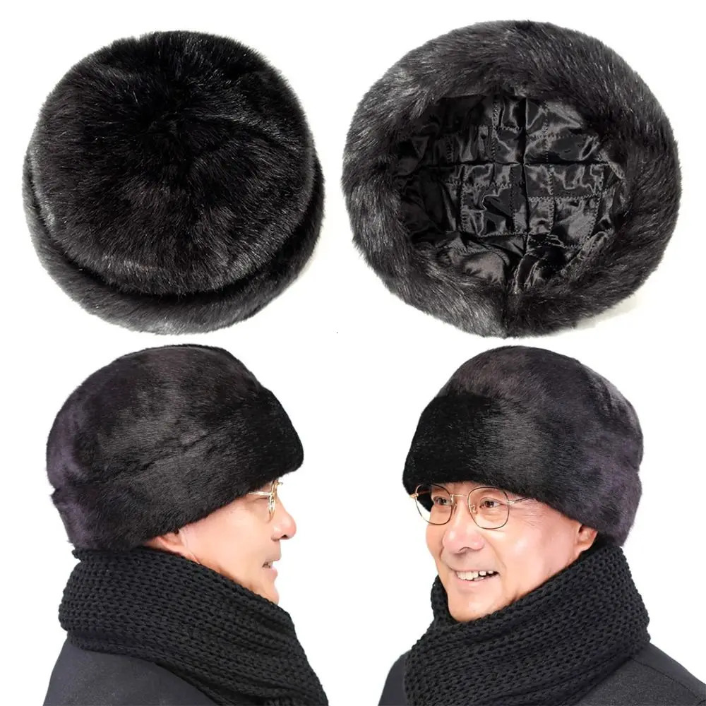 Casual Faux Fur Hat Solid Color Windproof Bucket Hats Ear Warmer Cap Men 250808