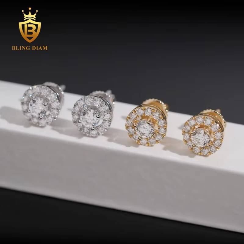 Hot Sale VVS1 Lab Grown Diamond Fashion Earring 925 Sterling Silver Gold Plated Hiphop Style GRA Certificate Past Diamond Test