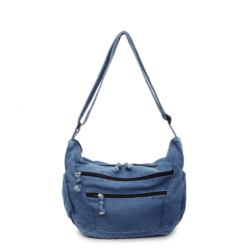 INS Denim Crossbody Women, Large Capacity Artistic Shoulder for Men, Student Class Lazy Style Dumpling Bag