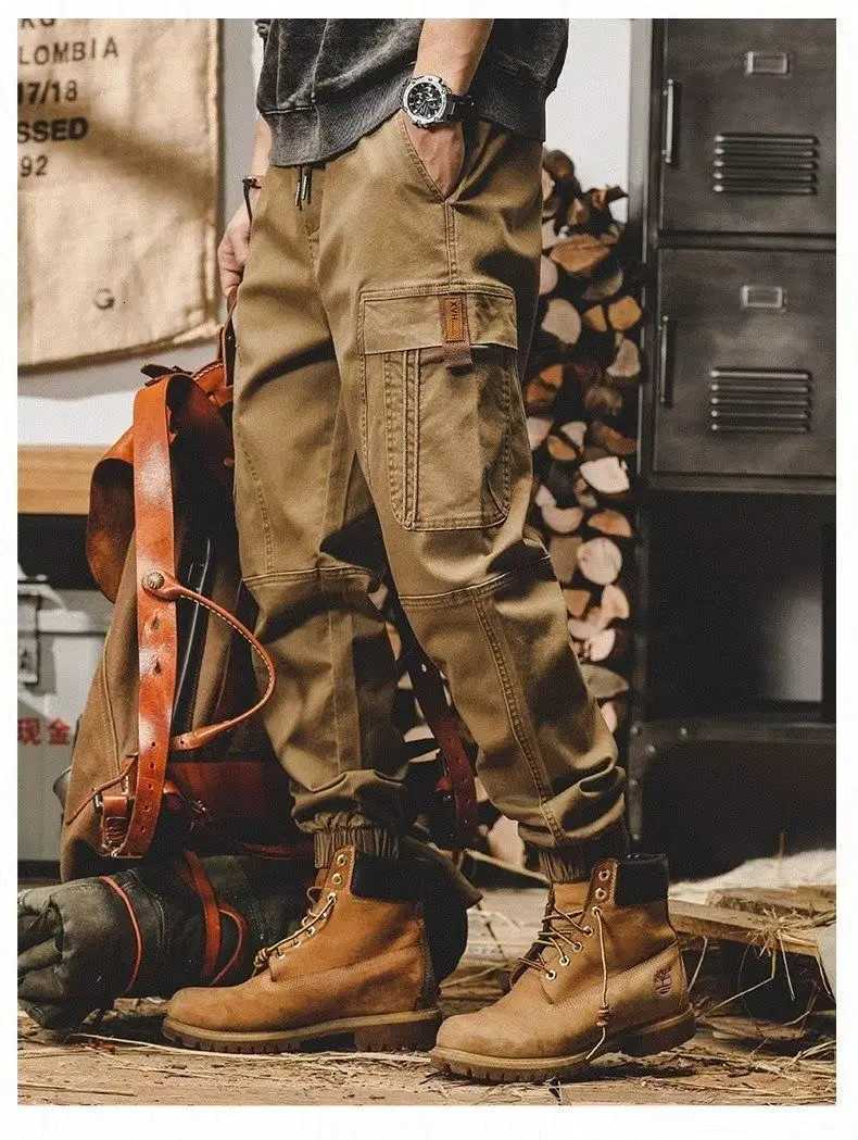 New Classic Vintage Loose Elastic Waist Casual Pants for Men Spring Autumn Workwear Heavy-duty Retro Khaki Cargo Harem Trousers X250812