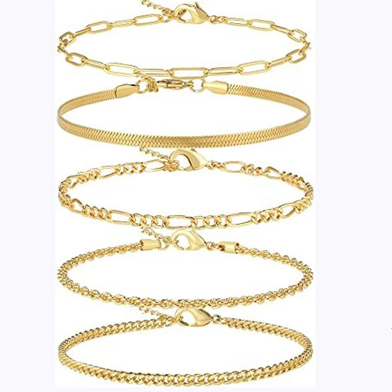 Ankle Bracelet for Women 14K Gold Plated Sterling Silver Anklet Bracelets Waterproof Cuban Link Chain Anklets Set Summer Jewelry 250812