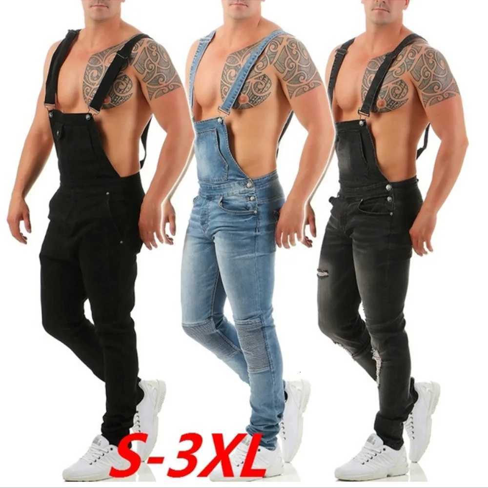 Men Jeans Jumpsuits Denim Pencil Pants Overalls Solid One Piece Washing Cargo Pockets Mid Waist Streetwear Ankle Length Slim X250812