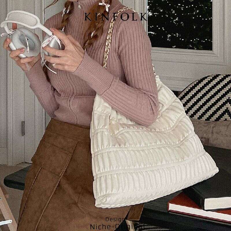 toteBag Shoulder bag ROSE NOIRE New Style Small Fragrance Wind Pleated Trendy Tote French Chain Commuter Wandering Versatile Single Women Bag
