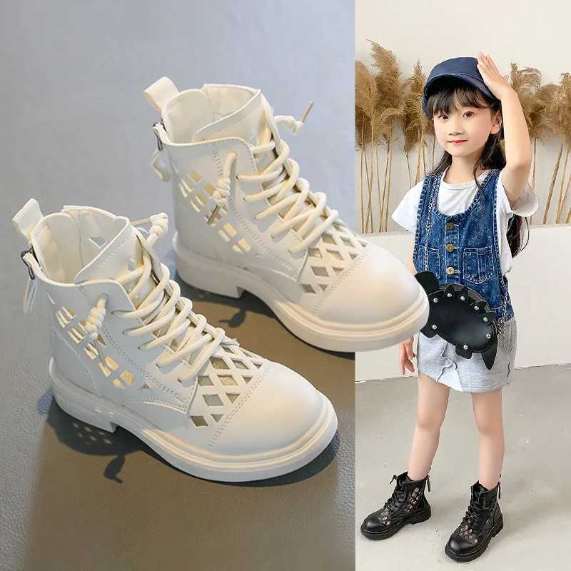 Girls Breathable Mesh Hollow Sandals Casual Flats Childrens Cool Boots 2022 Summer Kids Sneakers Student Princess Ankle Boots XJ250812