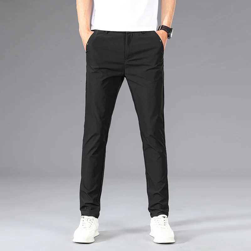 Business Thin Mens Breathable Pants Slim Straight High Elastic Slim Casual Pants Male Brand Clothing Khaki Gray Green Black W250812