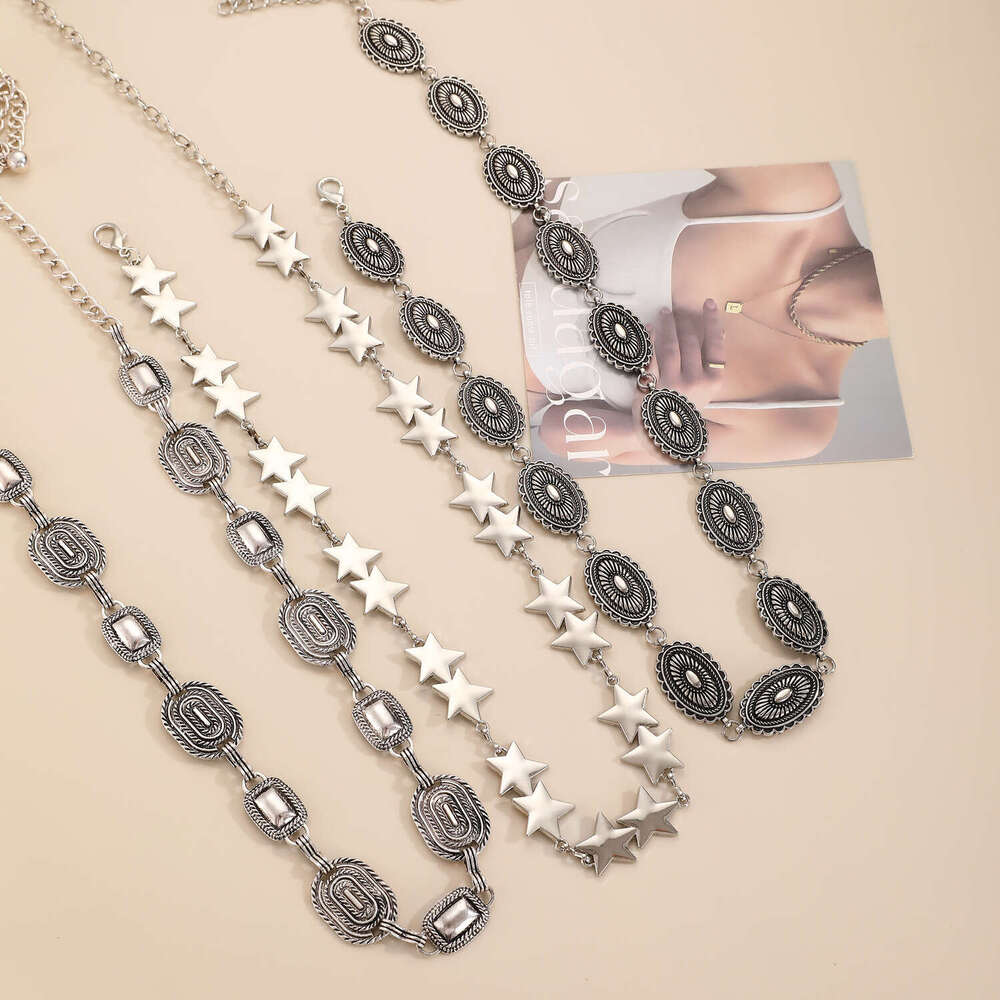 Waist Women's Decorative Thin Simple Versatile Matching Dress Sier Ethnic Style Iron Chain Fashion Skirt Belt Tassel