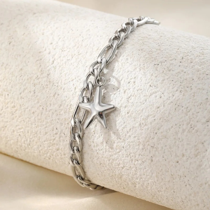 Stainless Steel Anklet Light Delicate Fashion Geometric Pentagram Anklet For Women Jewelry Beach Vacation Accessories 250812