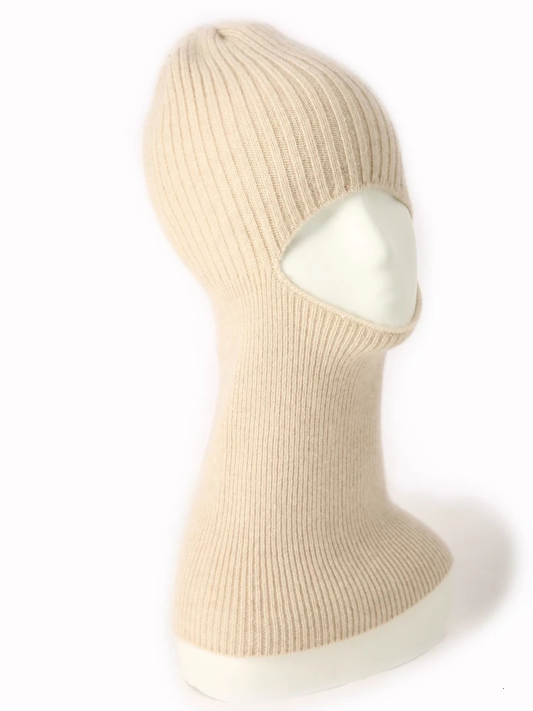 100% Pure Cashmere Knitted Balaclava Hat Scarf Elegant Hats Beanies Women Men Winter Hood Neck Warm Headgear Caps Unisex 250808