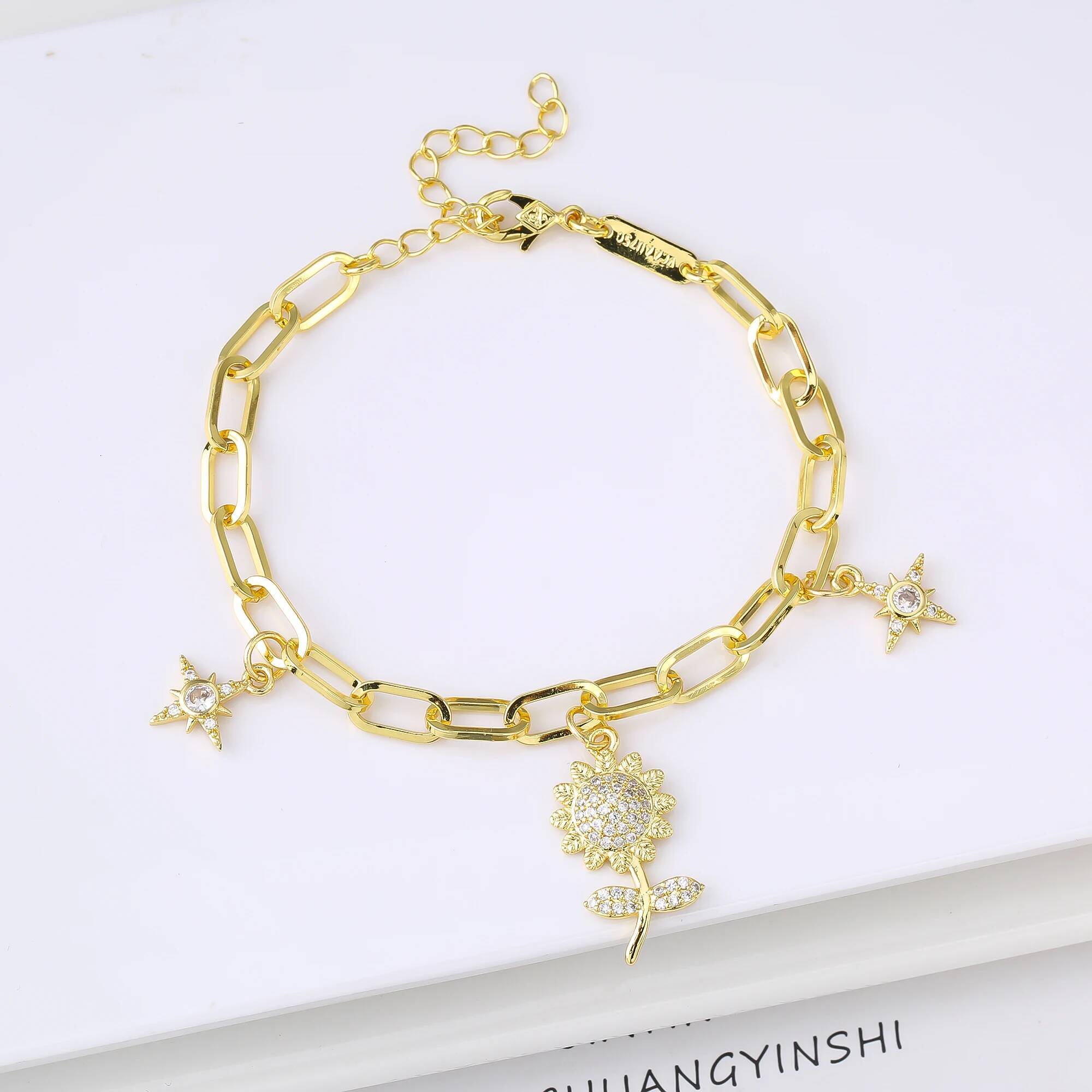 Full Crystal Suower Botanical Zirconia Star Adjustable Bracelet for Woman Party Good Luck Jewelry Girl Gift