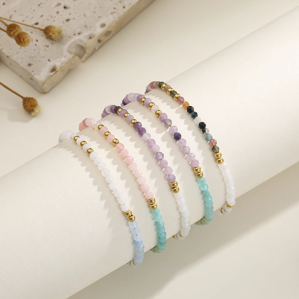Two-color Nature Stone Beaded Bracelet Fashion Gold Color Faceted Spacer Jewelry For Women With Staniless Steel Clasp Party Gift 250807