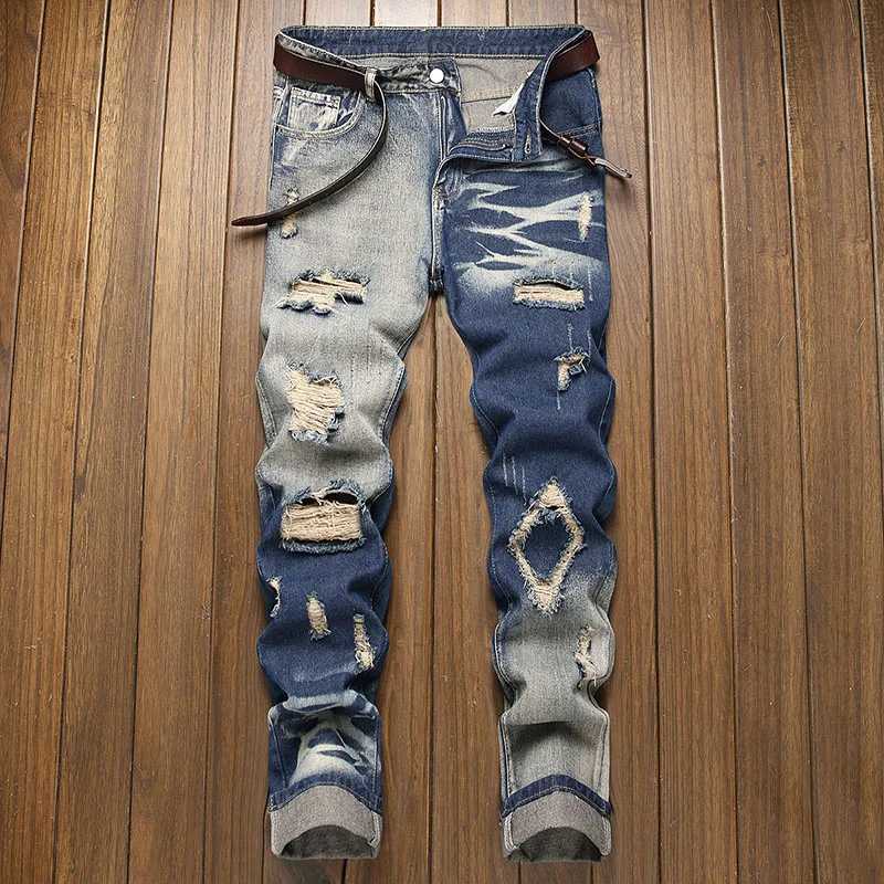 New Retro Jeans Mens Straight Leg Pants Ripped Jeans Fashionable Casual Pants Trousers Pants Street Wear Clothing X250812