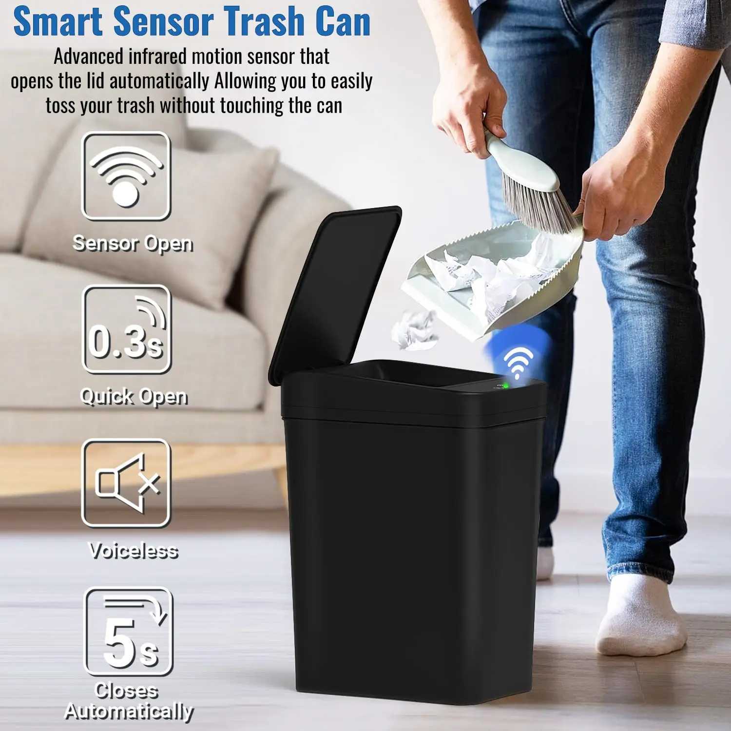 12L Automatic Motion Sensor Touchless Waterproof Trash Can with Lid Smart Electric Trash Can for Kitchen Y250812