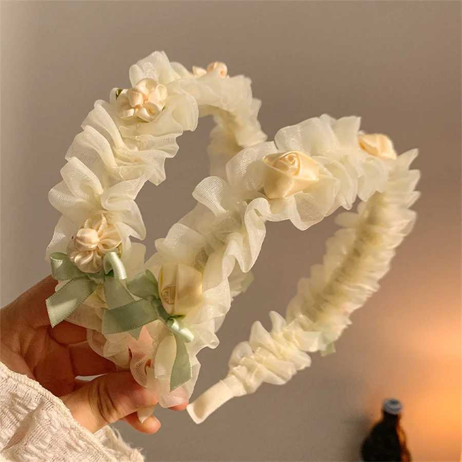 New Fashion Mesh Rose Band for Women Childrens Summer High Cranial Top Fold Band Wide Edge Hair Accessories Band X250812