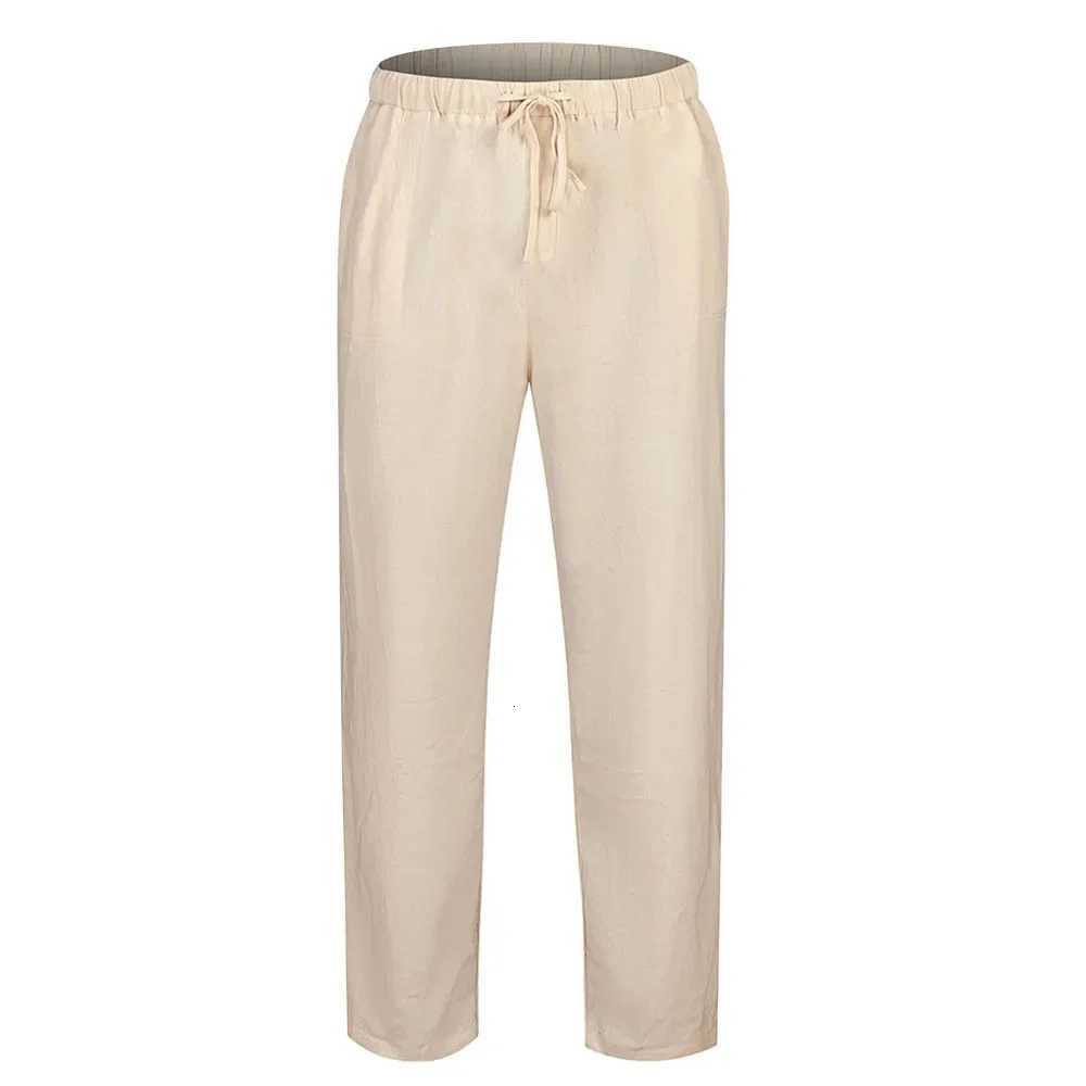 Mens Linen Pants Beach Breathable Elastic Linen Trousers Fashion Multiple Pockets Drawstring Joggers Pants Men Casual Sweatpants W250812
