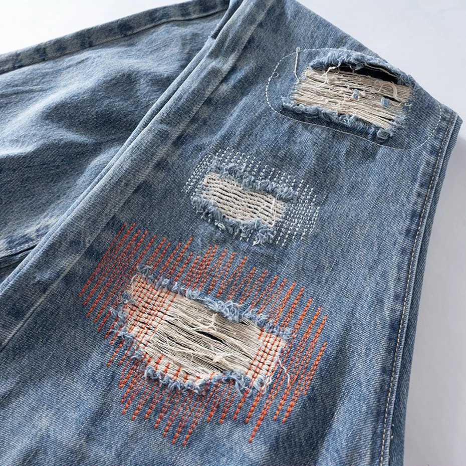 Fashion Mens Ripped Jeans Sewing Distressed Flared Denim Pants Harajuku Streetwear Blue Jeans for Men X250812