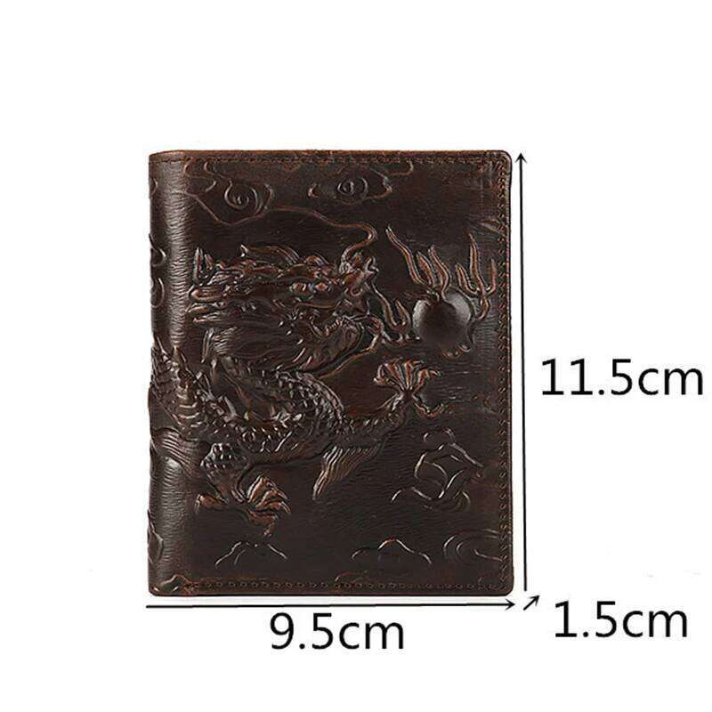 High Quality Genuine Leather Short 3D Dragon Style Card Wallet 2024 Vintage Bifold Small Purse for Man Male Gift Purses