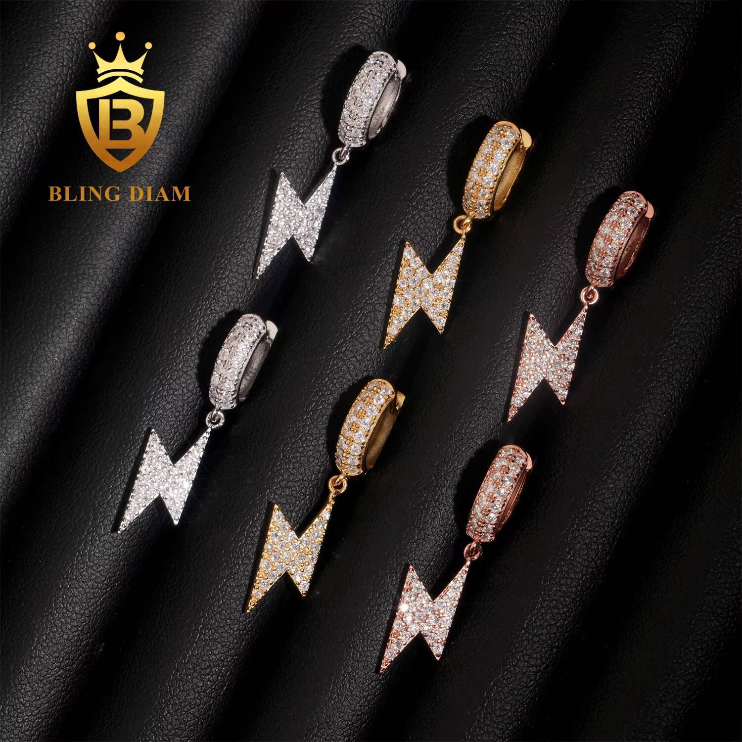 New Fashion VVS Moissanite 925 Sterling Silver Iced Out Jewelry Lightning Charm Diamond Earrings