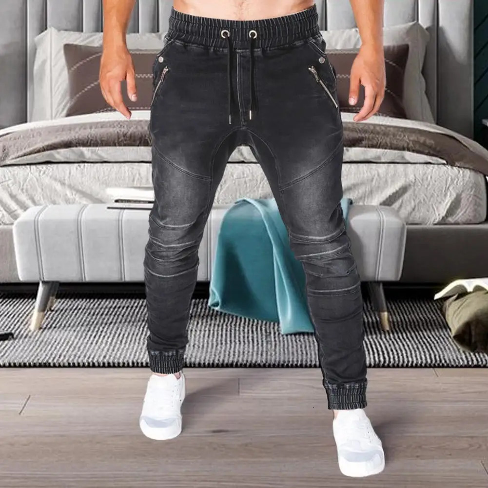 Men Jeans Slim Male All Match Ankle Tied Lace-up Denim Pants Denim Pants for Work 250811
