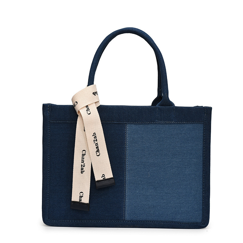 Denim Women New Fashion Patchwork Color Block Shoulder Large Capacity Casual Commuter Tote Bag
