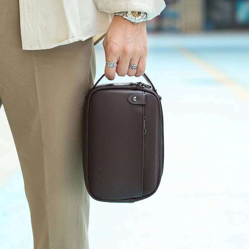 High quality cowhide leather solid color men's handbag large capacity wallet card designer bag clutch my orders