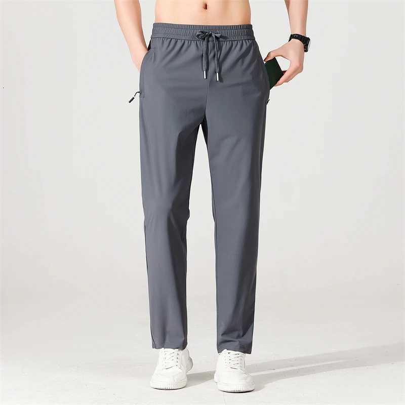 100% Ice Silk Mens Trousers Summer Thin Style Business Casual Pants Outdoor Stretch Breathable Straight Leg Loose Long Trousers W250812