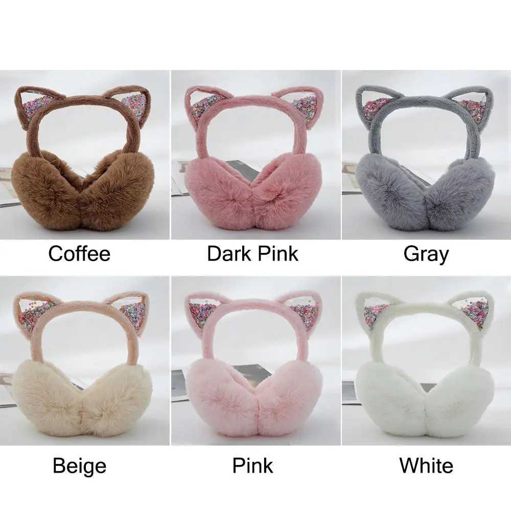 Winter Soft Warm Animal Earmuffs Foldable Cat Ears Ear Warmers Furry Fleece Ear Covers for Kids Girls XJ250812