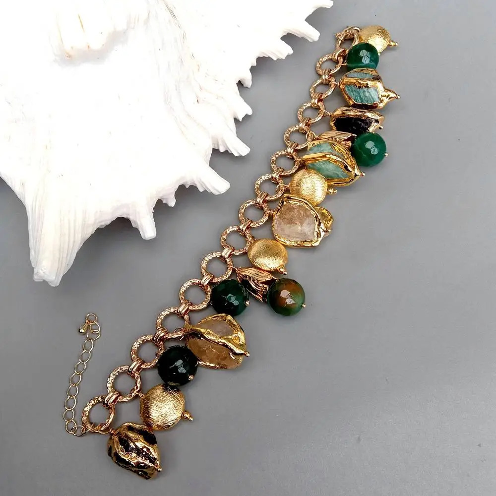 YYGEM Citrine Amethyst ite Rough Raw Charm Bracelet Natural Multi Gemstone Bracelet Jewelry Gift 250807