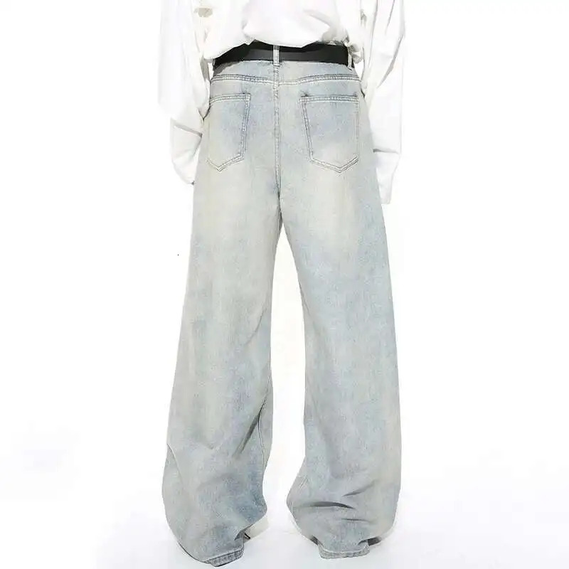 IEFB Washed Male Jeans Korean Fashion Worn Out Gradient Color Mens Denim Straight Pants Men Wide Leg Trousers Spring 9C4502 250811