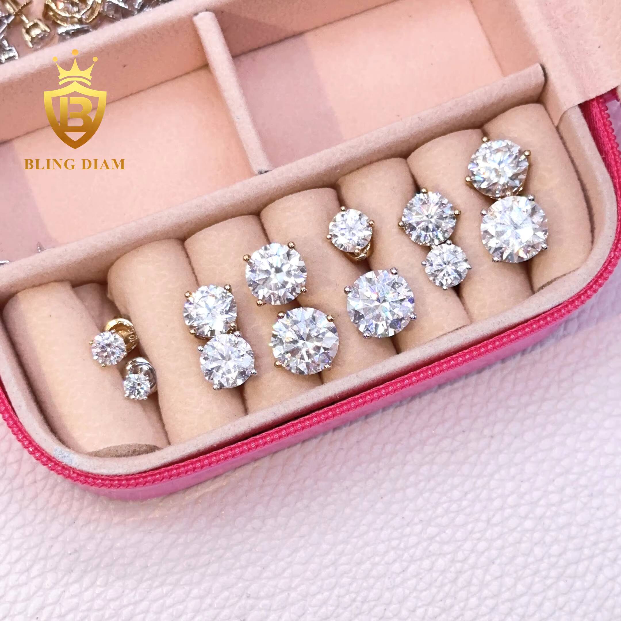 GRA Certificate 3mm-10mm Round Cut Moissanite Diamond Earrings 925 Sterling Silver 10k 14k Hiphop Stud Earrings Set for Unisex