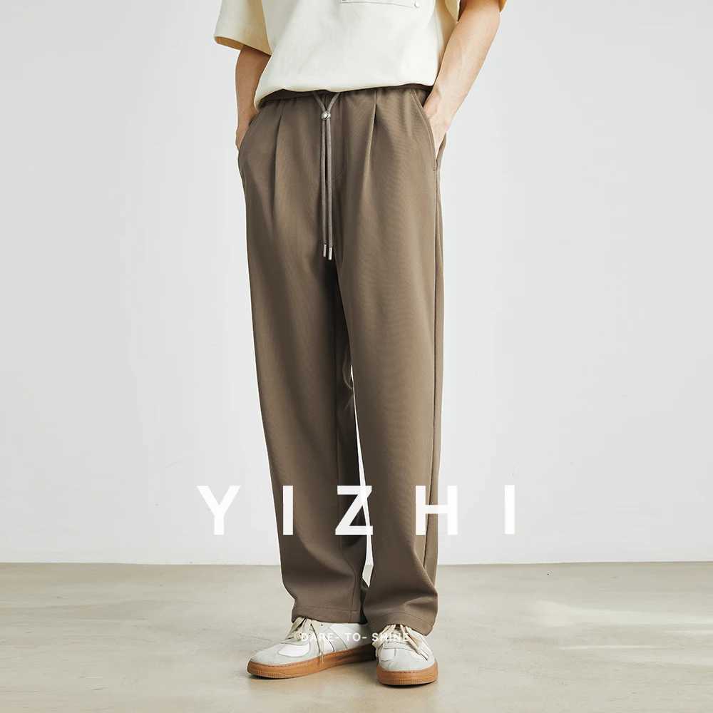 Mens Fashion Commuter Elastic Waist Drawstring Straight Pants Summer New Slightly Elastic Loose Casual Japanese Mens Wear W250812