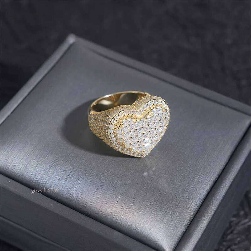 hip-hop jewelry heart-shaped full dia moissanite sterling sier trendy brand personalized mens and womens ring