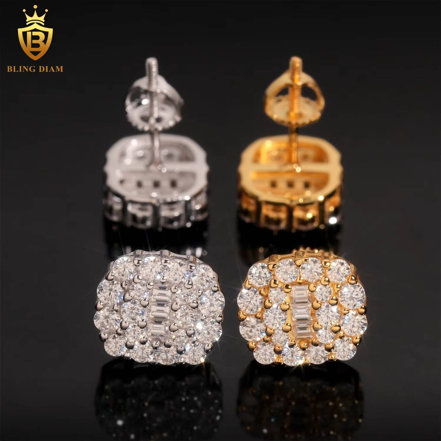 Factory Price Hip Hop 925 Sterling Silver VVS Moissanite Fashion Diamond Stud Earrings
