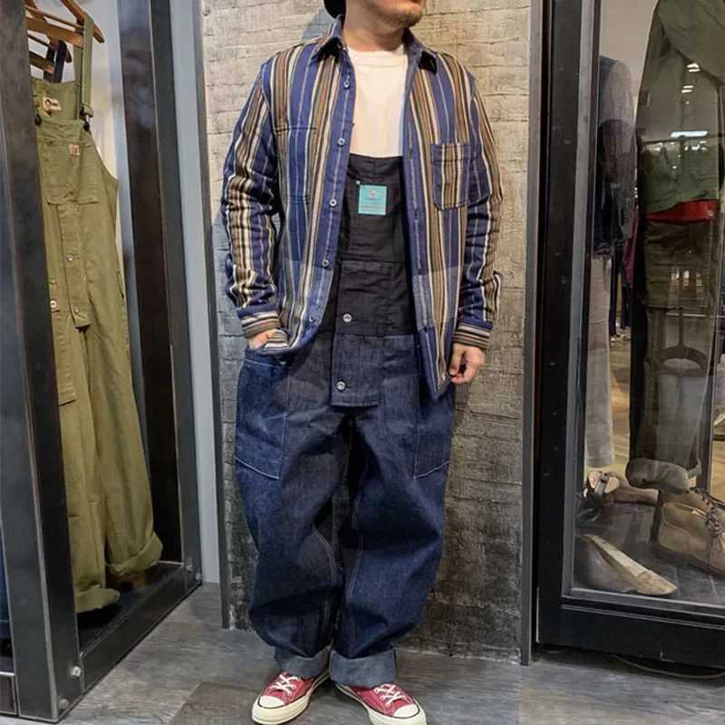 Men Jeans Color Matching Overalls Fashion Men Suspender Pants Overalls Daddy Pants Denim Pants Men Rompers Casual Baggy Jeans X250812