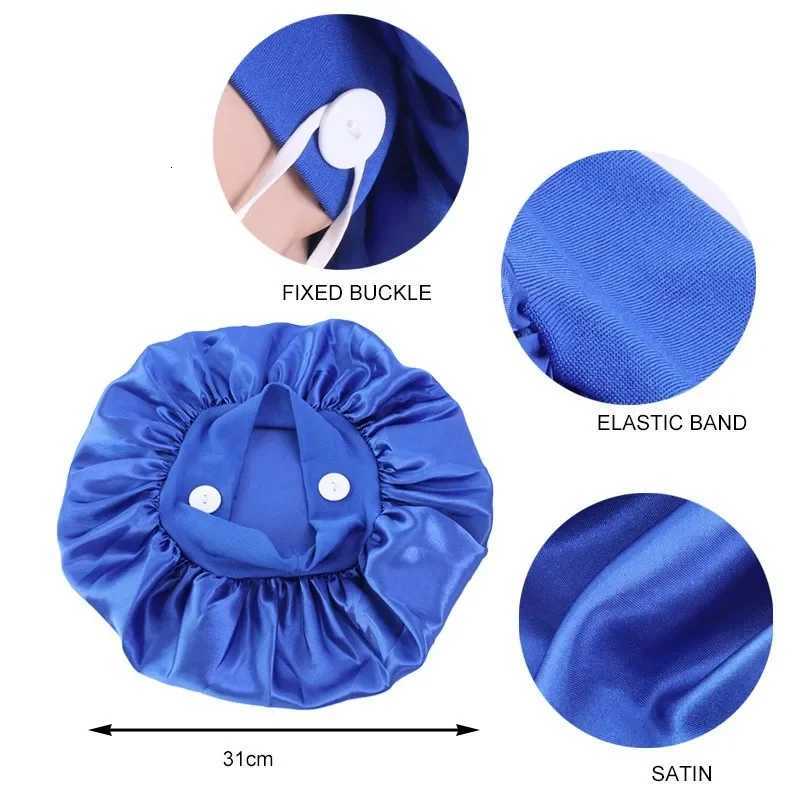 Women Satin Sleep Night Cap With Button Head Cover Bonnet Wash Hat African Hair Care Turban Headcover Beanie Bandana XJ250812