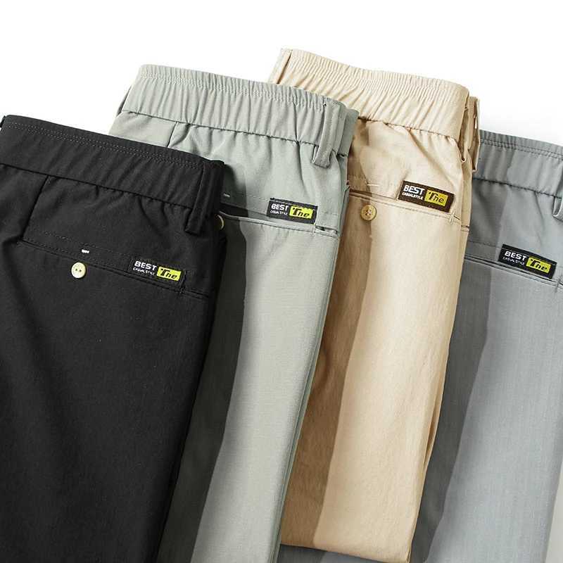 Business Thin Mens Breathable Pants Slim Straight High Elastic Slim Casual Pants Male Brand Clothing Khaki Gray Green Black W250812